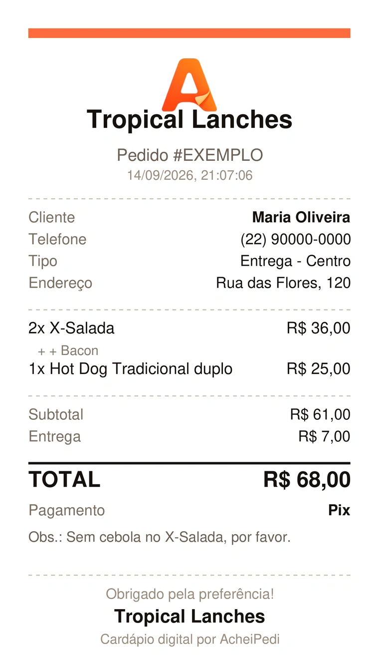 Comprovante do pedido em PDF